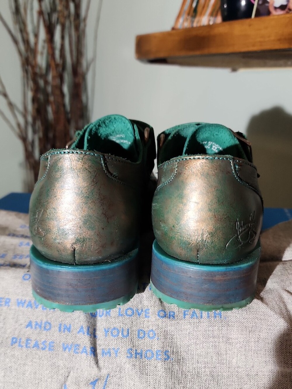 John FLuevog Metallic Green-Bronze Single Monk Strap Oxfords SIZE 7 - Picture 4 of 15